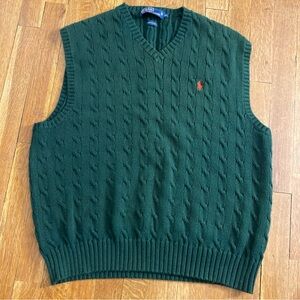 Polo Ralph Lauren Cable Knot V Neck Sweater Vest Men’s Size XL Green